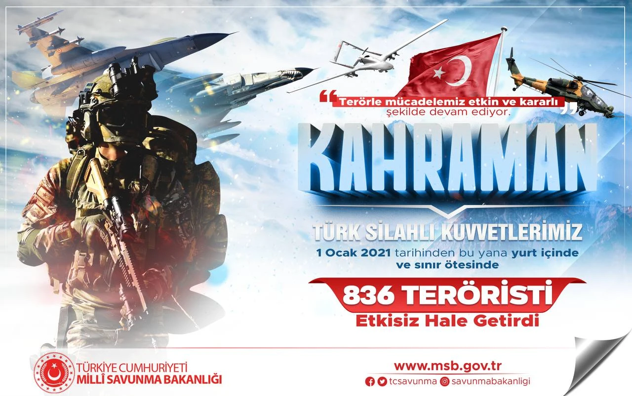 MSB: 2021'de 836 terörist etkisiz hale getirildi